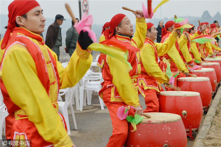 2019年1月28日,南京,民俗表演方山大鼓.