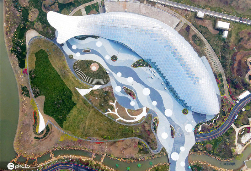 2021年4月8日,江苏扬州,从空中俯瞰扬州世园会园区.