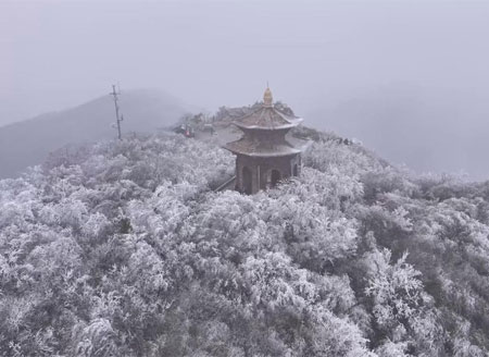 连云港：花果山银装素裹 雾凇云海美景惹人醉