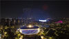 2023年5月13日，浙江省杭州市，航拍2022杭州亚运会乒乓球比赛场地亚运公园无人机灯光秀表演，震撼眼球。