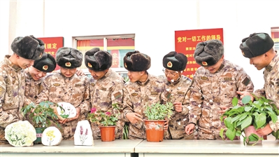 哨所官兵开展&ldquo;斗花赛&rdquo;。